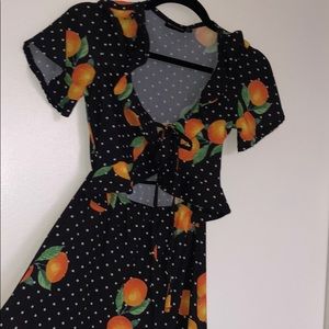 Orange black ruffle short sleeve dress